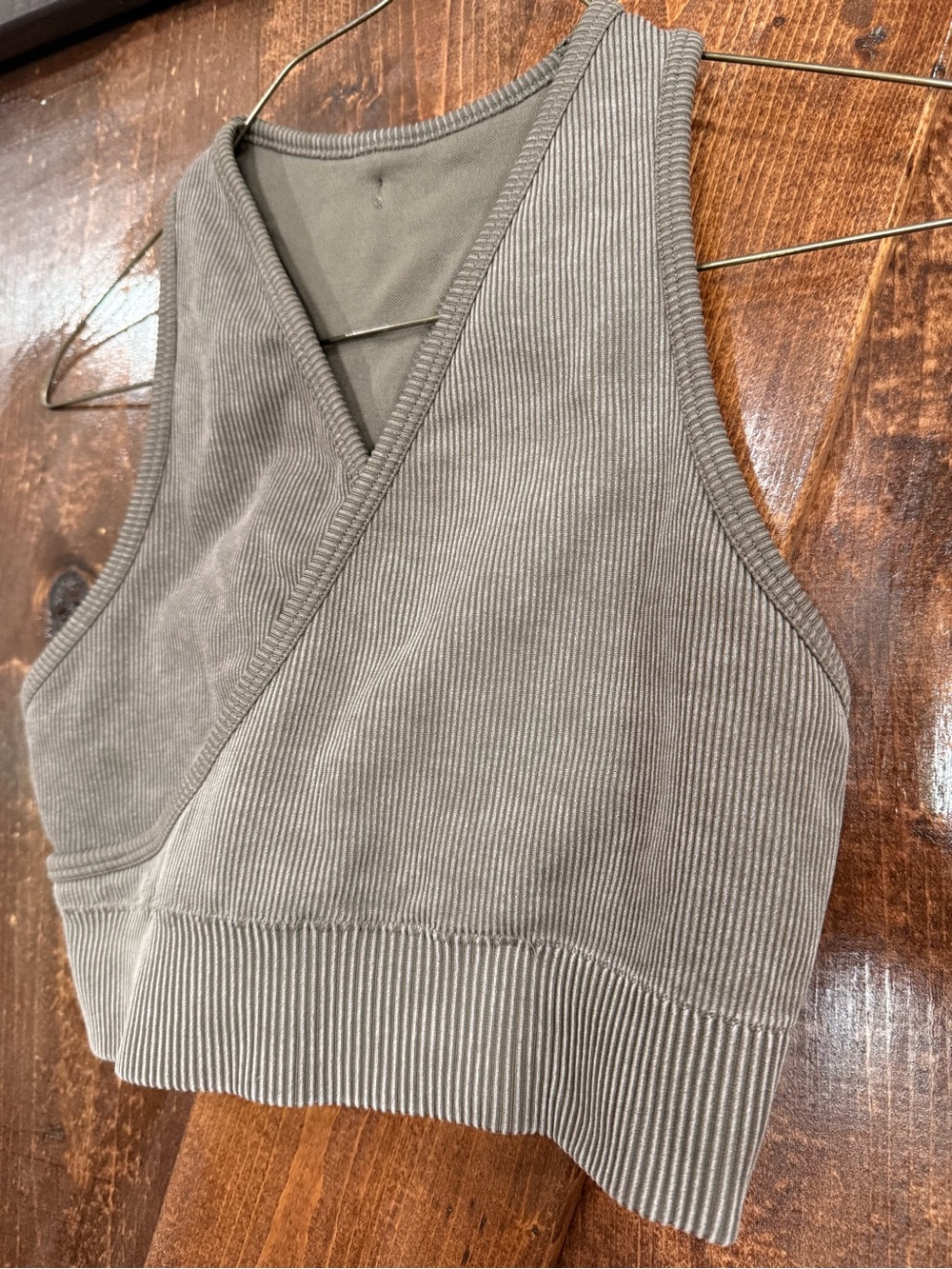 Fabletics Olive Ribbed Crossover Sports Bra - Picture 3 of 5